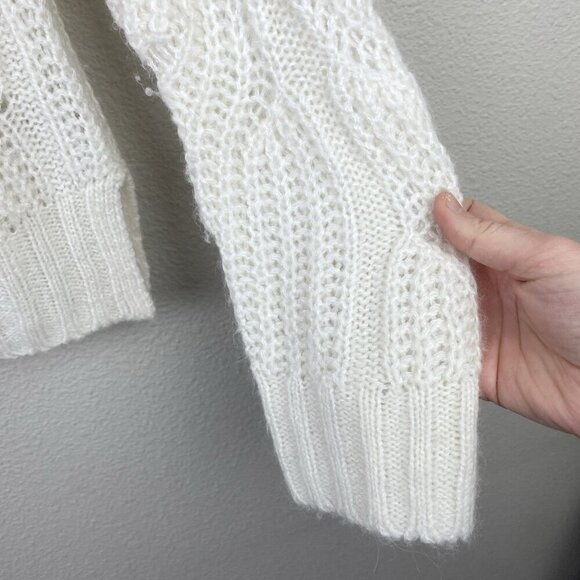 J.Crew Women's Medium Pointelle Cable Knit Sweater Mock Neck Ivory Cream Alpaca - Picture 9 of 14